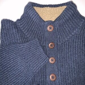 GH‎ Bass Co Pullover Mens XXL Blue 1/4 Button Knit Sweater Sherpa Collar Outdoor